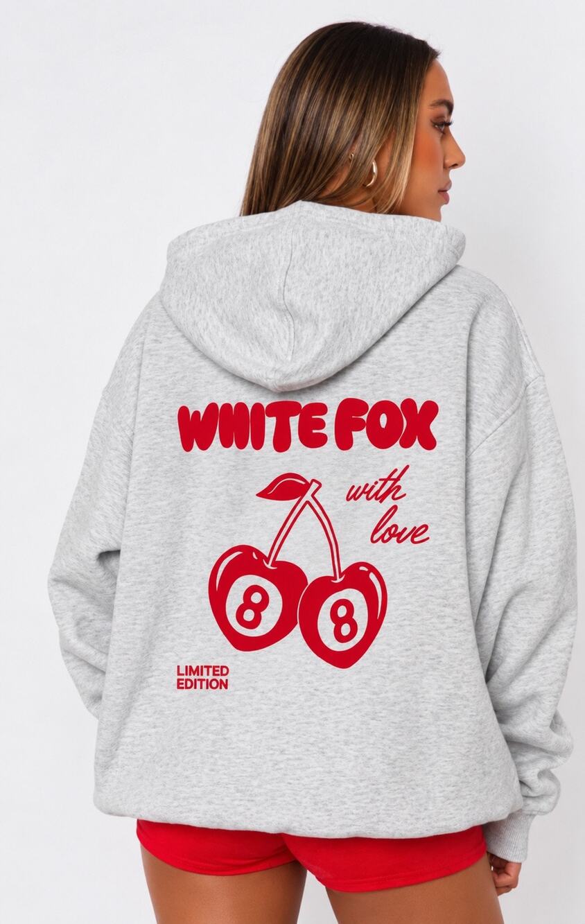 White Fox Boutique With Love Cherry 8 Ball Limited Edition Hoodie Gray XS/S